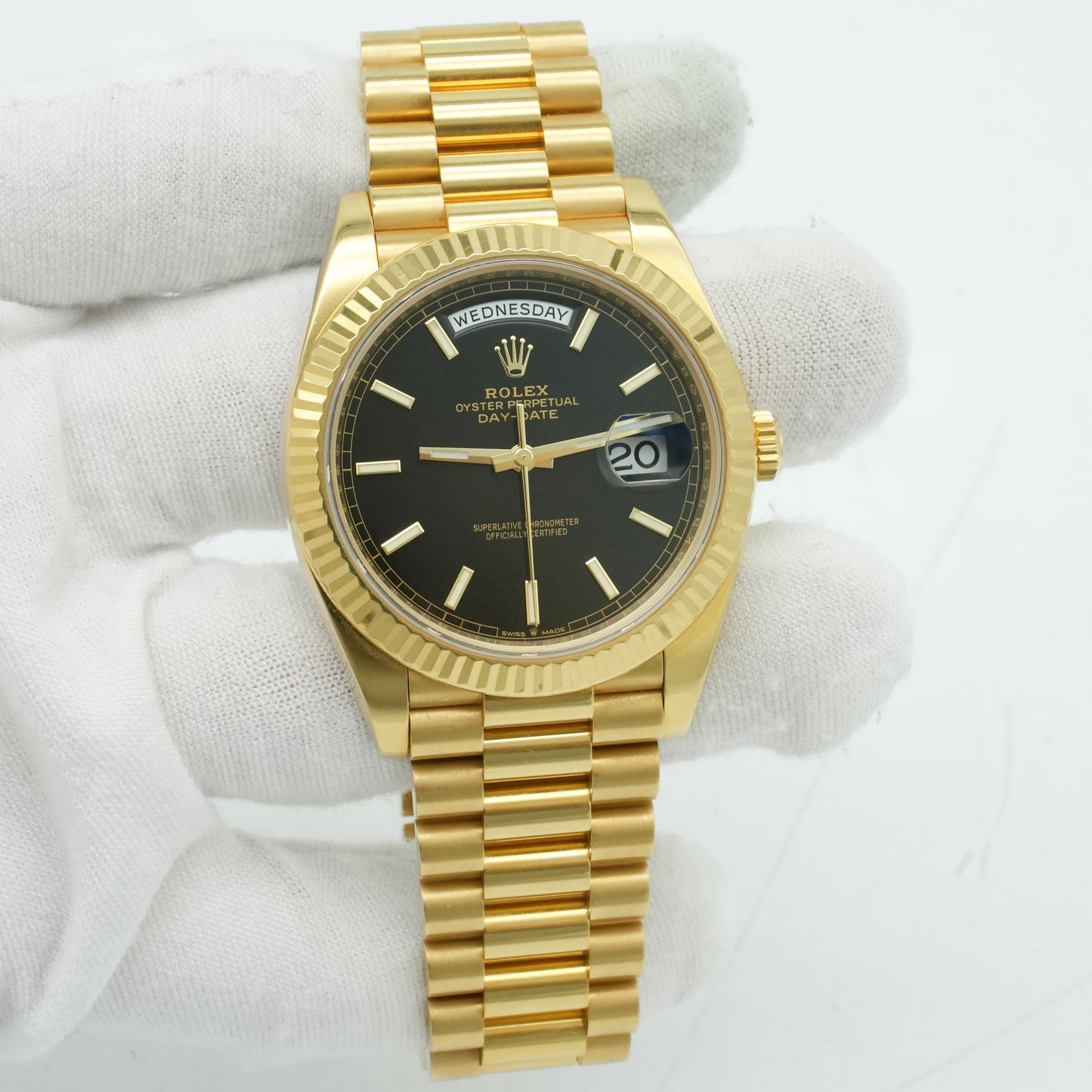 Rolex Day-Date 40 President 228238 Black Stick Yellow Gold Box & Paper