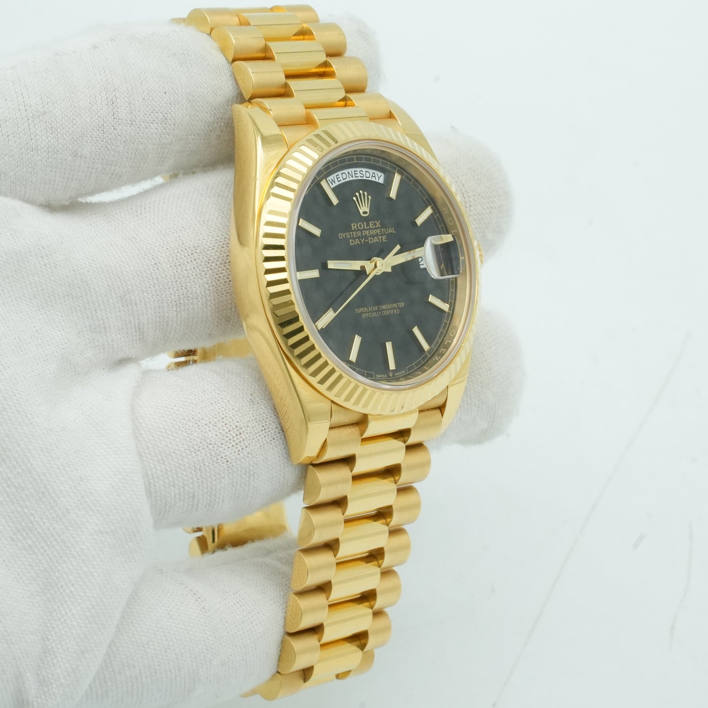 Rolex Day-Date 40 President 228238 Black Stick Yellow Gold Box & Paper