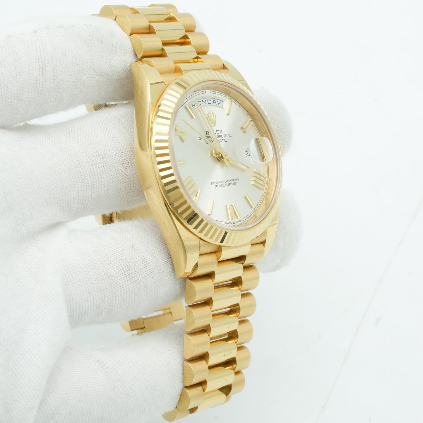 Rolex Day-Date II President 41mm Silver Roman 18K Yellow Gold 218238 BP 2022