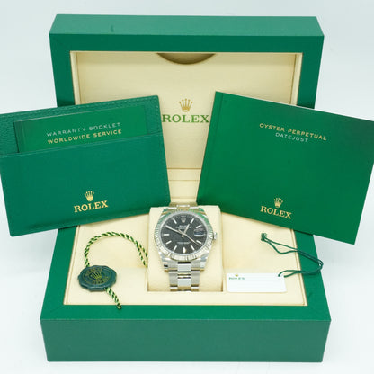 Rolex 41mm DateJust Steel Watch w/Black Dial & Fluted Bezel 116334 BP 2025