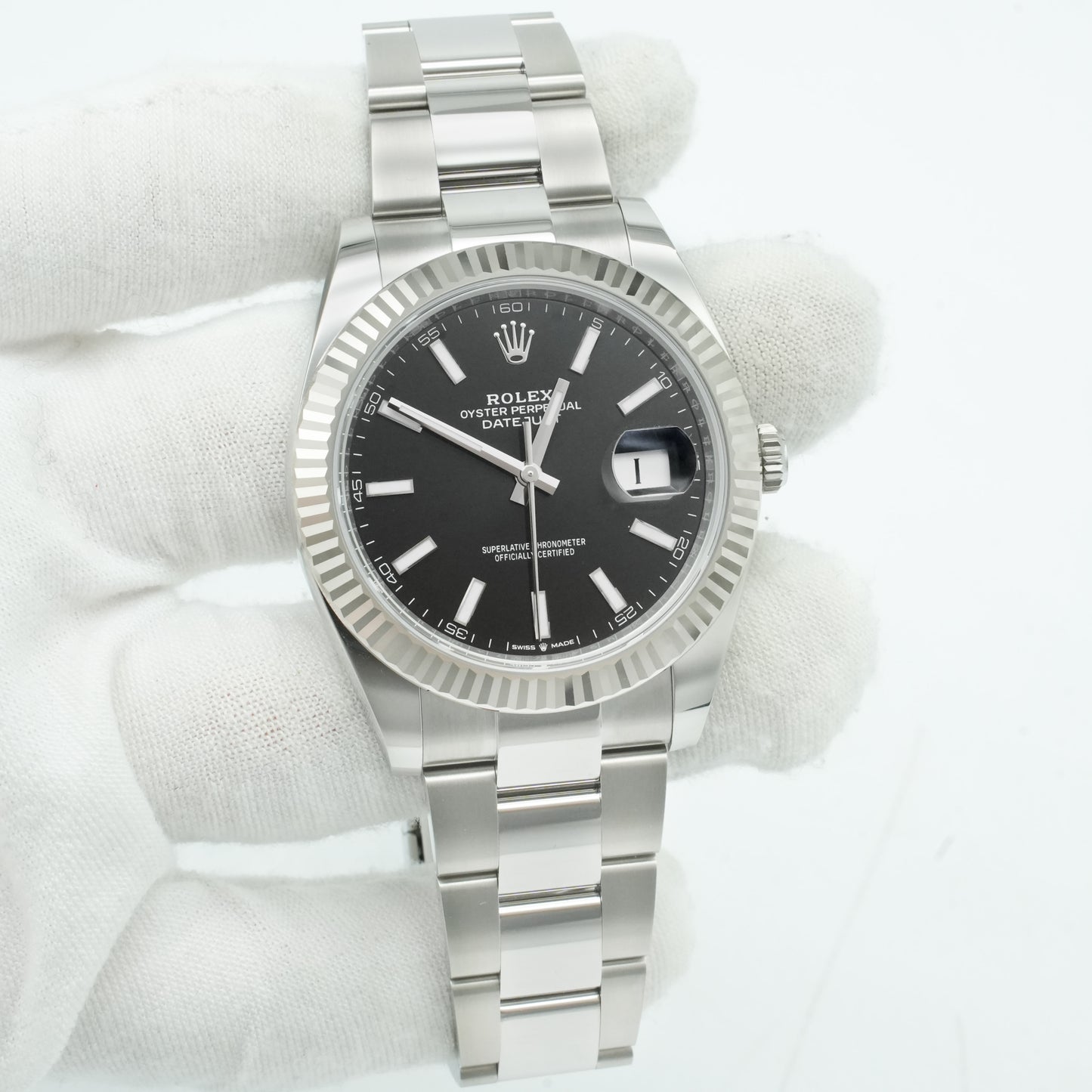 Rolex 41mm DateJust Steel Watch w/Black Dial & Fluted Bezel 116334 BP 2025