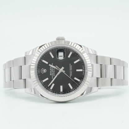 Rolex 41mm DateJust Steel Watch w/Black Dial & Fluted Bezel 116334 BP 2025
