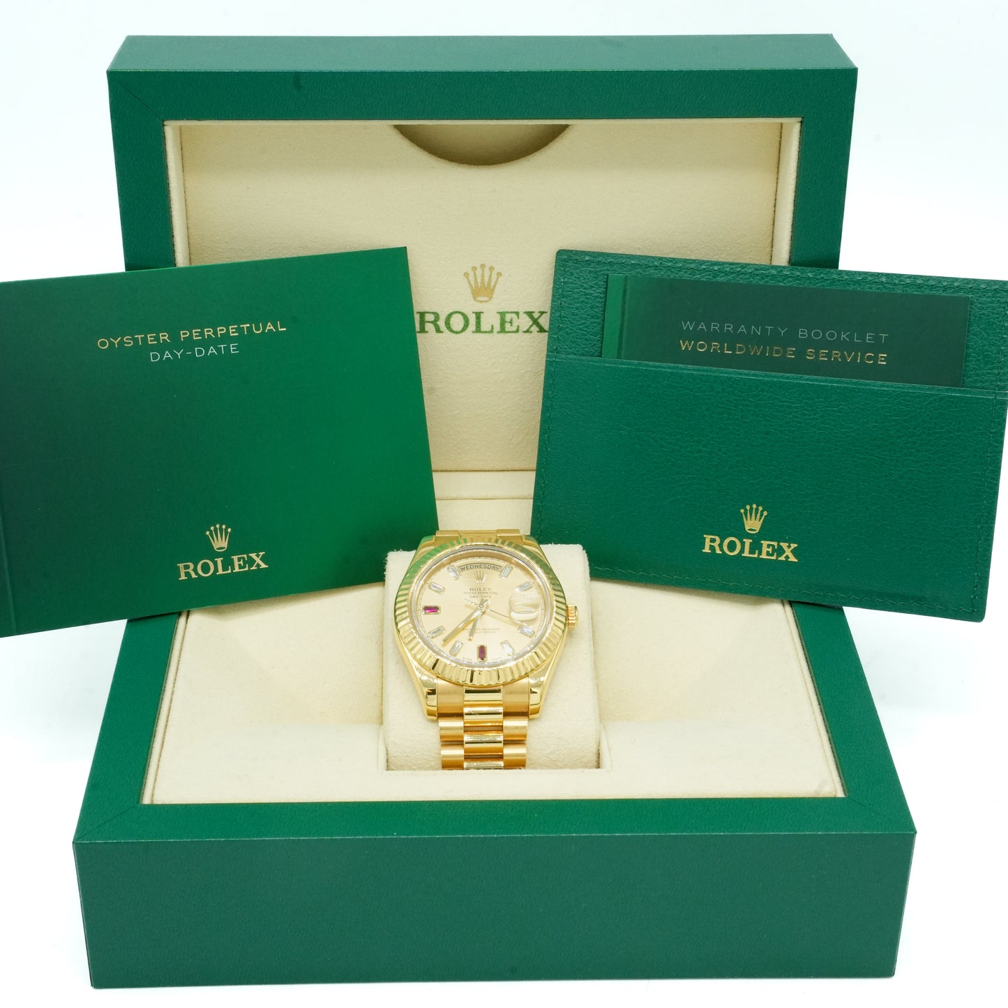 Rolex Day-Date II 218238 Ruby Diamond Dial 18k Gold