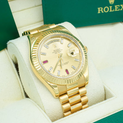 Rolex Day-Date II 218238 Ruby Diamond Dial 18k Gold