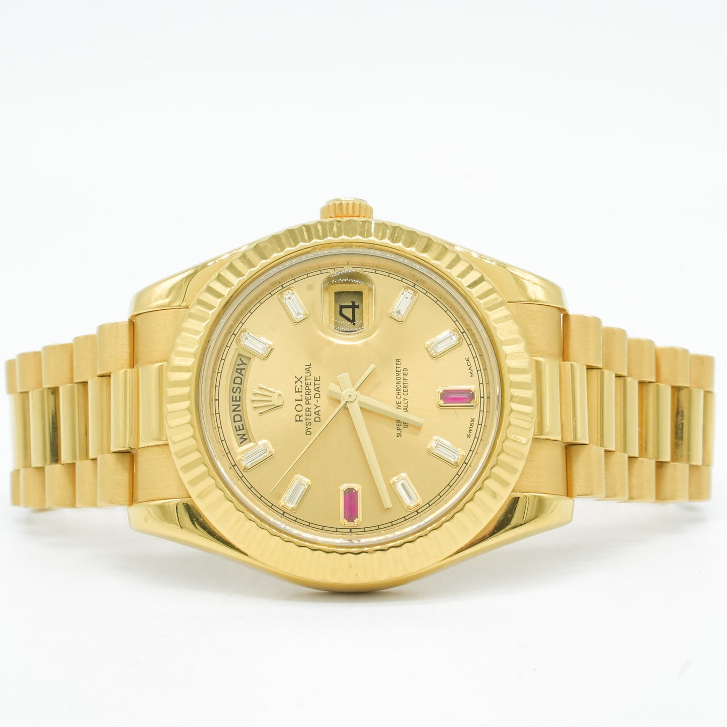 Rolex Day-Date II 218238 Ruby Diamond Dial 18k Gold