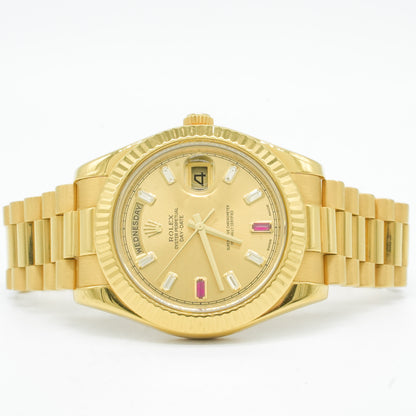 Rolex Day-Date II 218238 Ruby Diamond Dial 18k Gold