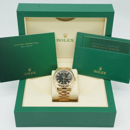ROLEX Day-Date II Diamond 2 Ruby 218235 Rose Gold 18K B&P 2016