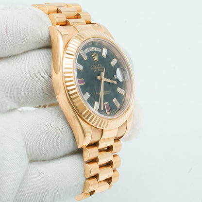 ROLEX Day-Date II Diamond 2 Ruby 218235 Rose Gold 18K B&P 2016