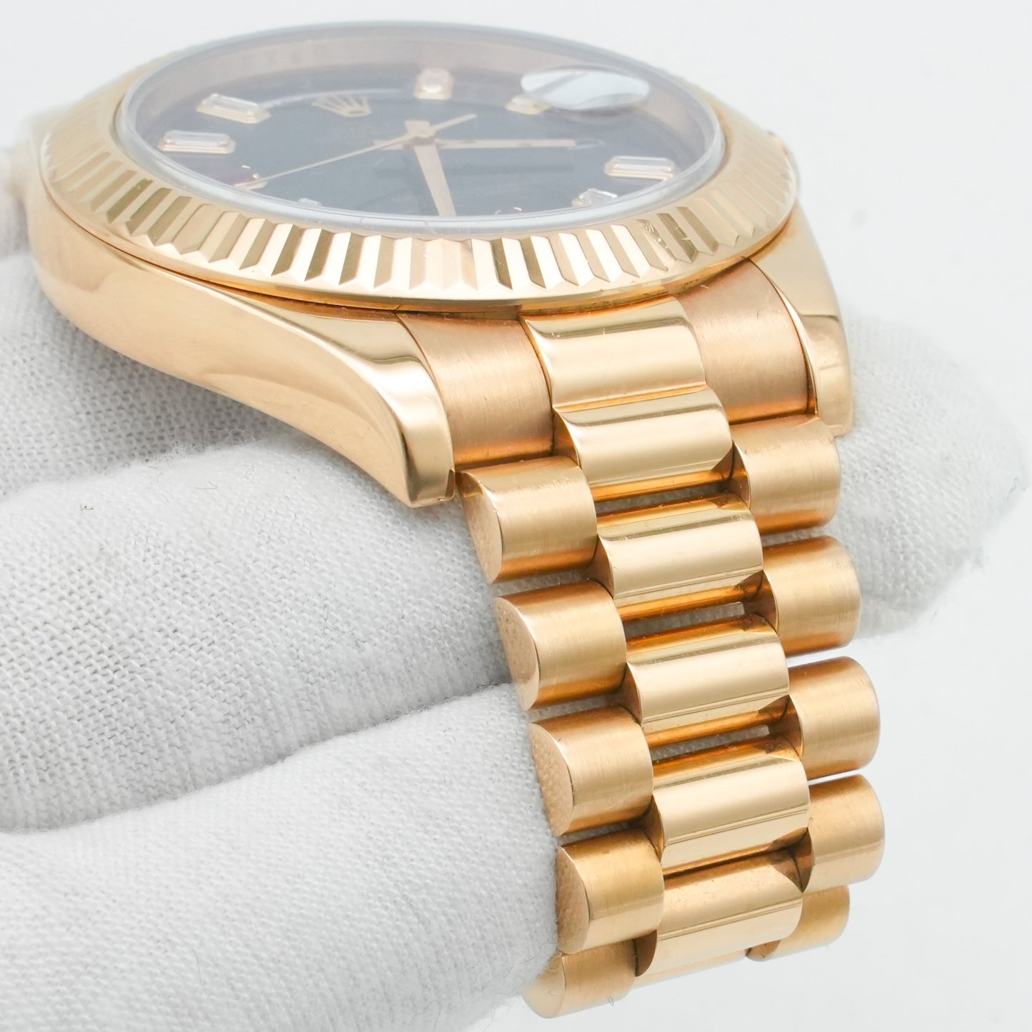 ROLEX Day-Date II Diamond 2 Ruby 218235 Rose Gold 18K B&P 2016