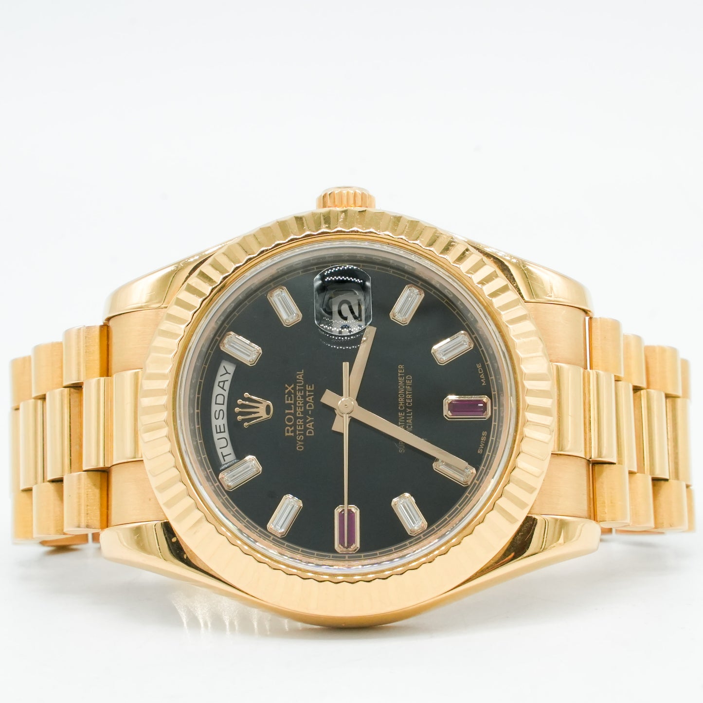 ROLEX Day-Date II Diamond 2 Ruby 218235 Rose Gold 18K B&P 2016