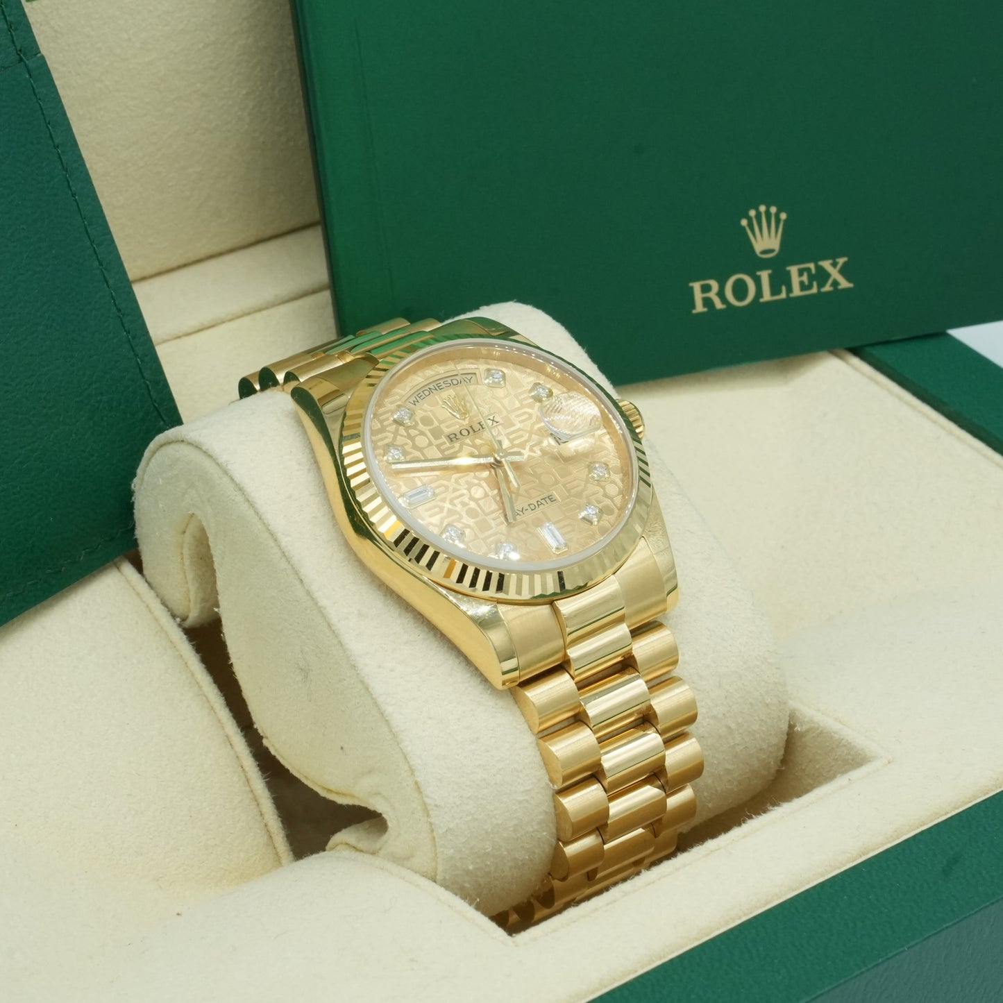 ROLEX Day-Date 36 118238A Yellow Shell Computer/Diamond WATCH 635259