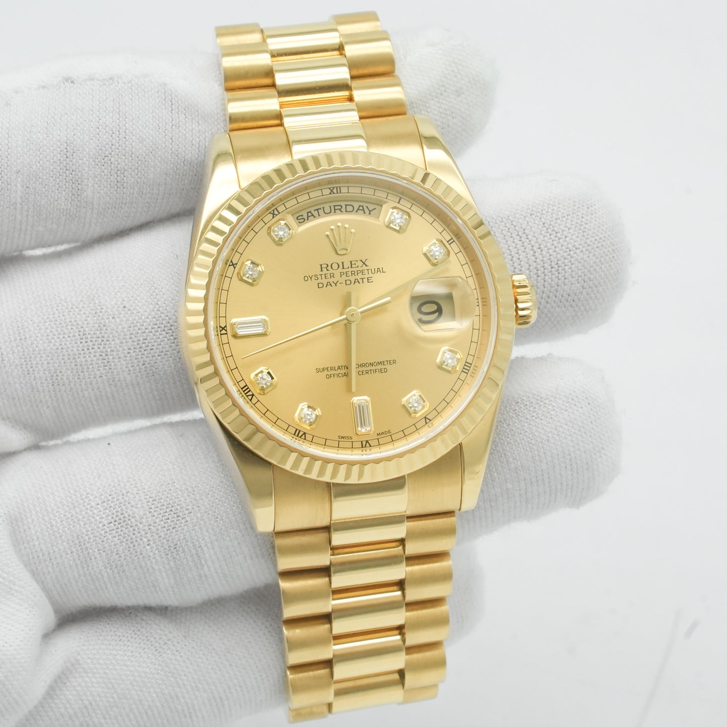 ROLEX Day-Date 36 118238 Yellow Diamond Champagne Dial
