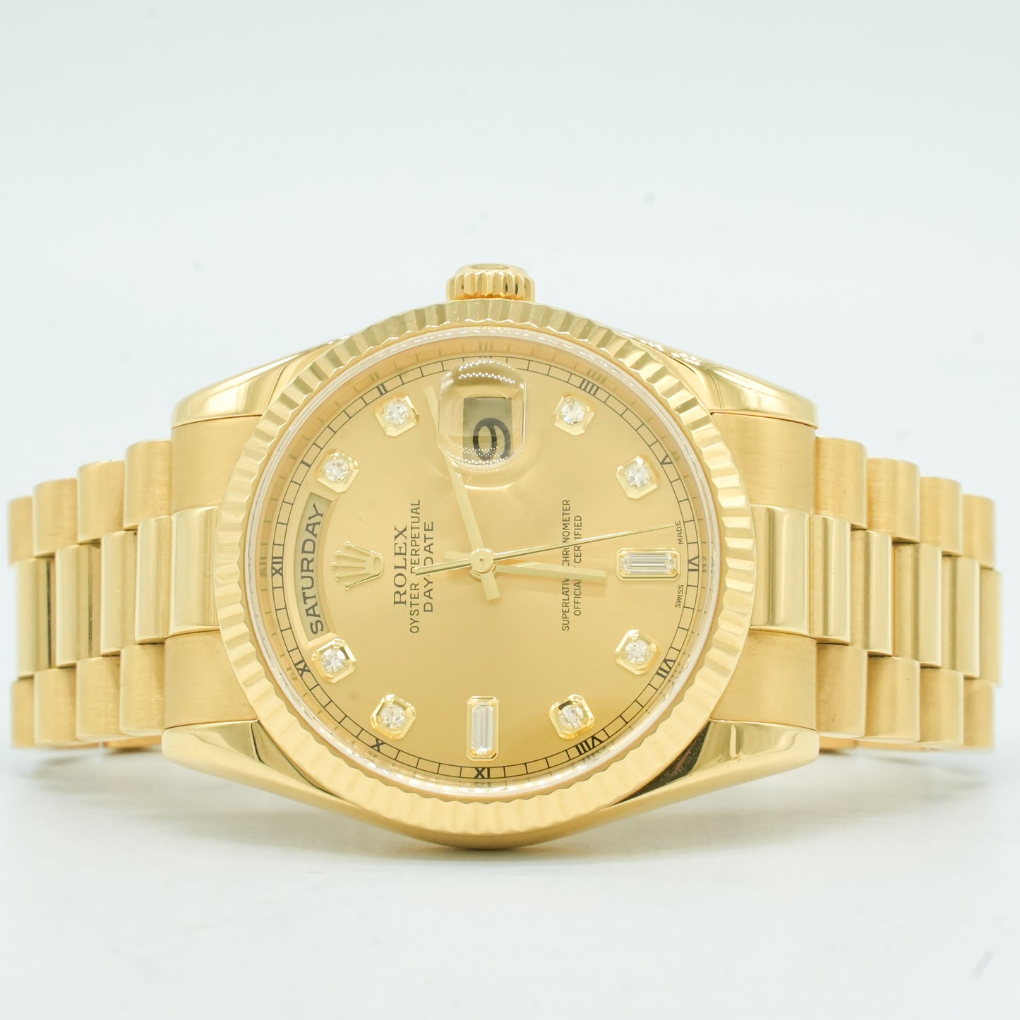 ROLEX Day-Date 36 118238 Yellow Diamond Champagne Dial