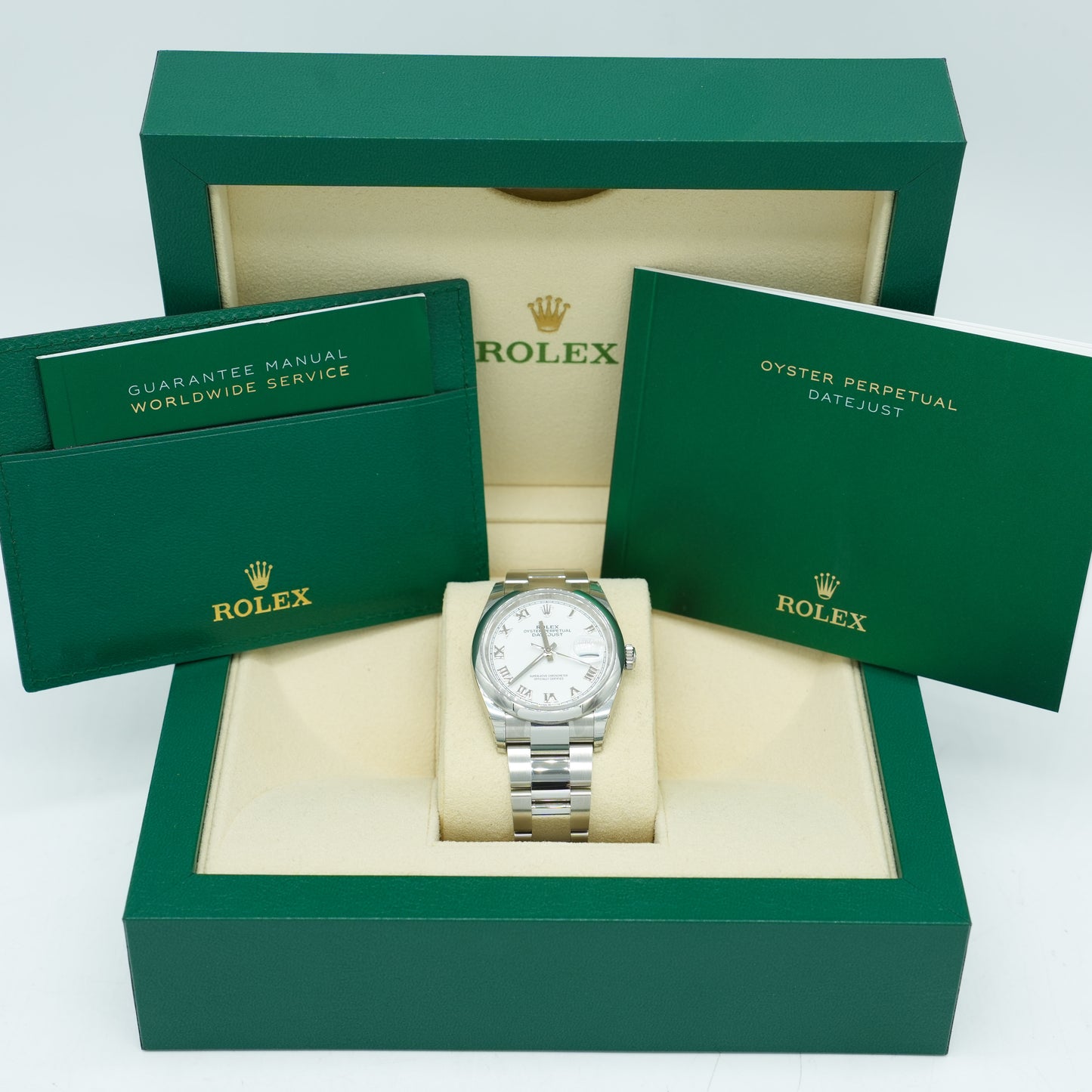 Rolex Datejust 36mm 126200 White Roman Dial Domed Bezel Oyster Bracelet