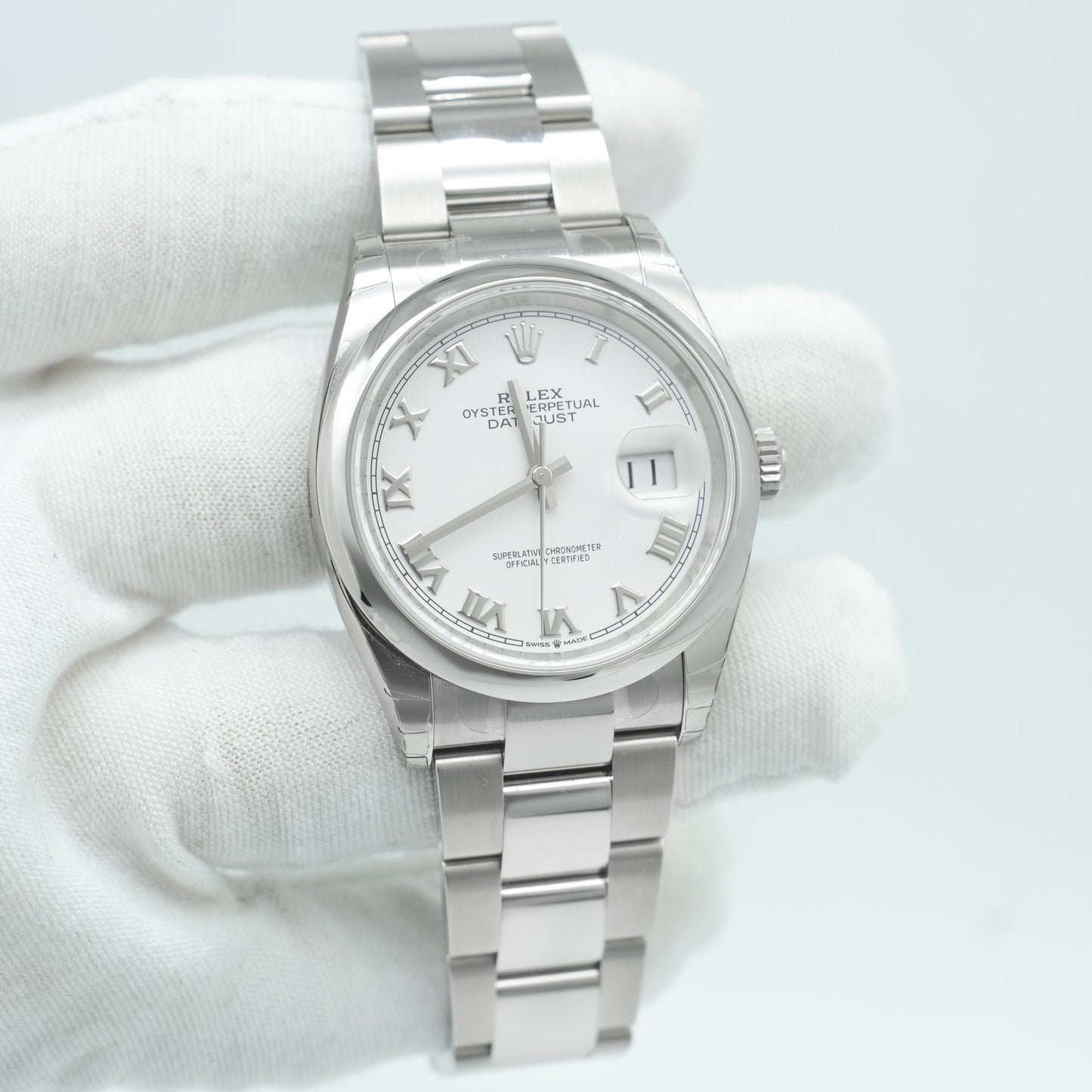 Rolex Datejust 36mm 126200 White Roman Dial Domed Bezel Oyster Bracelet