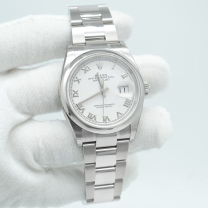 Rolex Datejust 36mm 126200 White Roman Dial Domed Bezel Oyster Bracelet