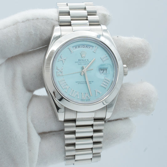 Rolex Platinum Day-Date II Ice Blue Diamond Dial 41mm 218206 President 2015