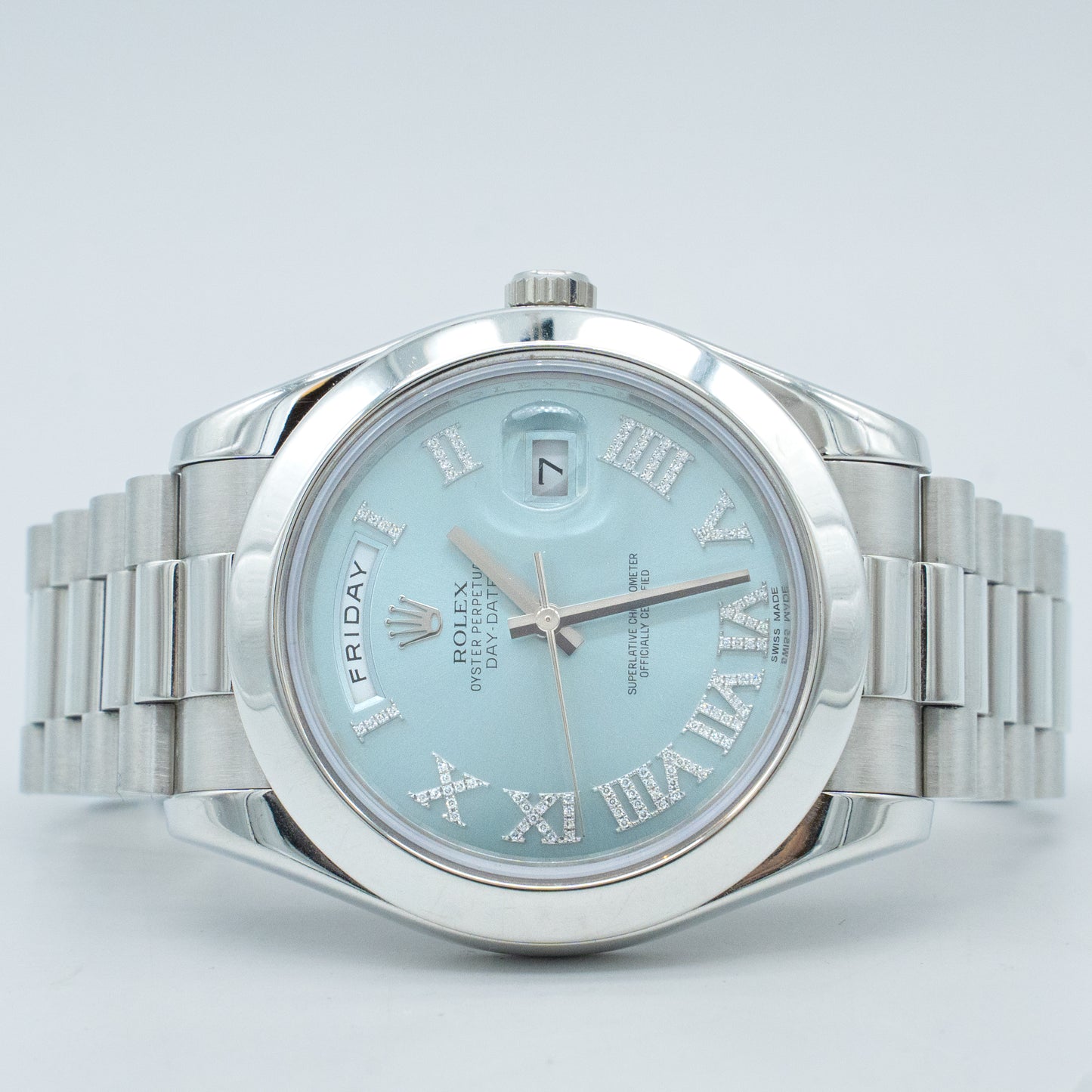Rolex Platinum Day-Date II Ice Blue Diamond Dial 41mm 218206 President 2015
