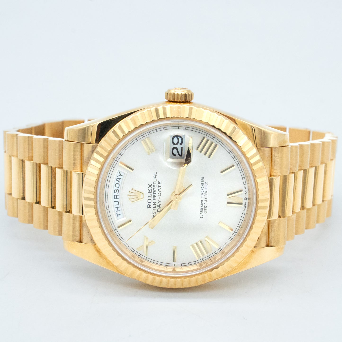 Rolex Day Date 40mm Silver Roman Dial 228238 srp B&P 2019
