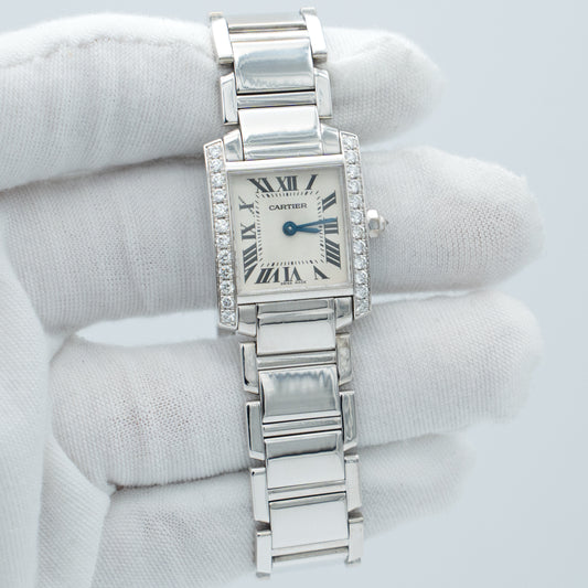 Cartier Tank Francaise 18k White Gold & Factory Diamonds Quartz Watch 2403